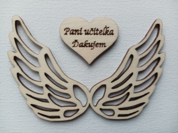 Drevené anjelské krídlo + srdiečko/Pani učiteľka Ďakujem