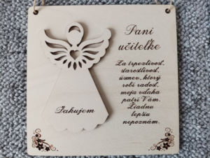 Drevená tabuľka pre pani učiteľku 15cm x 15cm